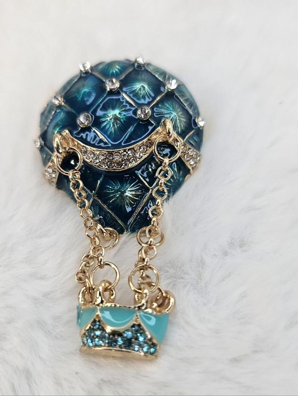 Gold & Teal Hot Air Balloon Brooch